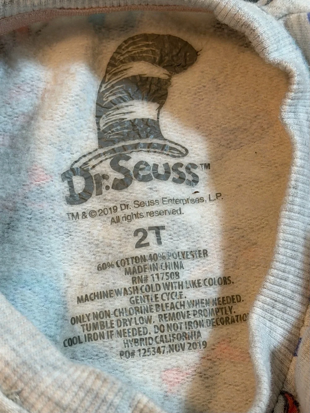 Dr. Seuss Cat in the Hat ABC Toddler Crewneck Sweatshirt Light Gray Heather 2T
